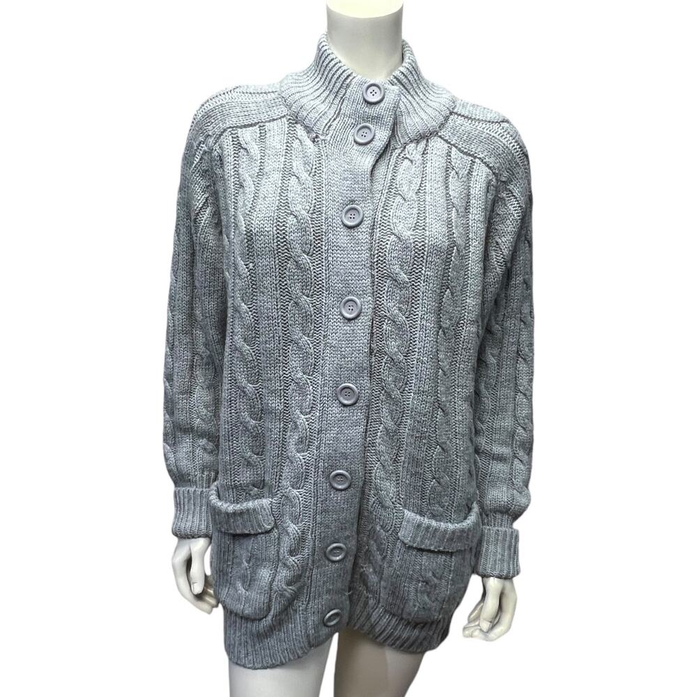 Vintage 80s Sears Men's Gray Cable Knit Cardigan Sweater Chunky Size 44